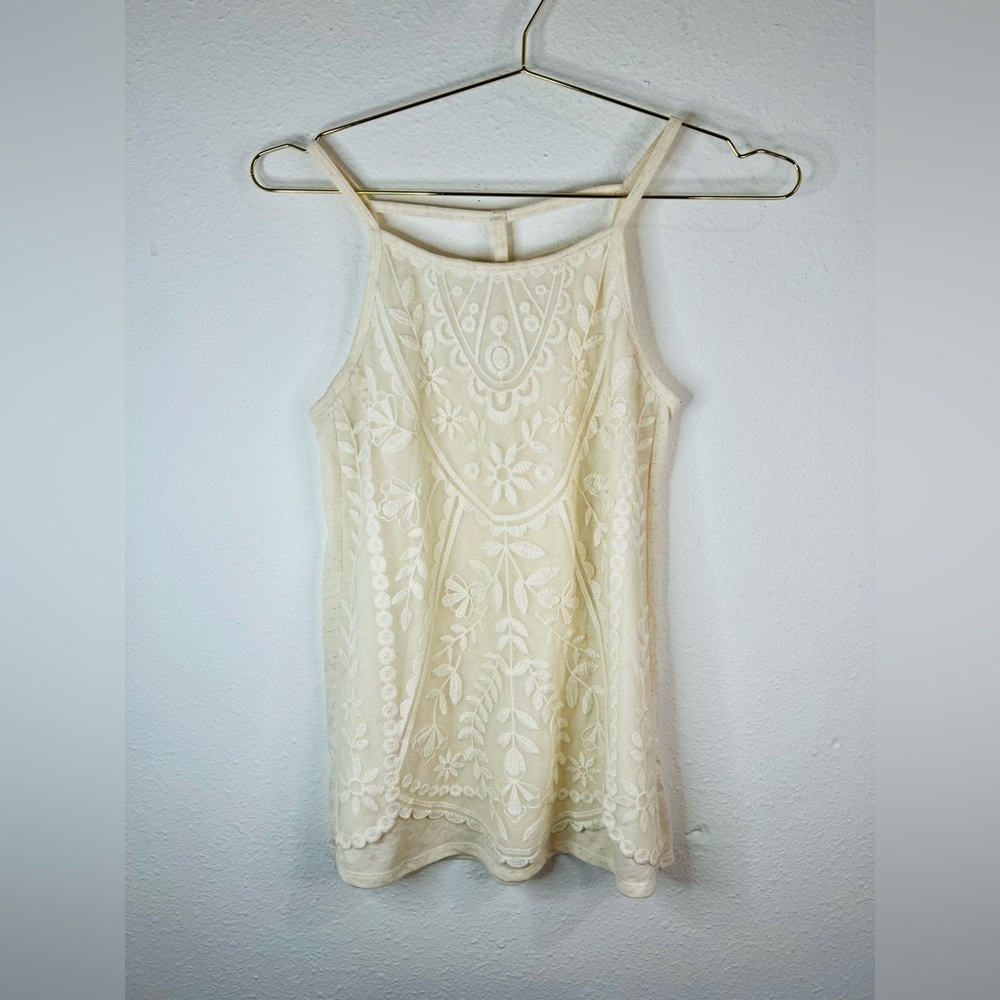 Rewind Women’s Small Ivory Embroidered Tank Top Boho Sleeveless Floral Detail - Picture 2 of 15